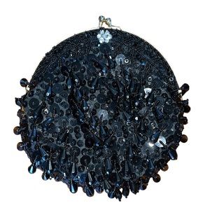Black Beaded & Sequin Evening Bag Clutch w/Optional Chain~Vintage Style
